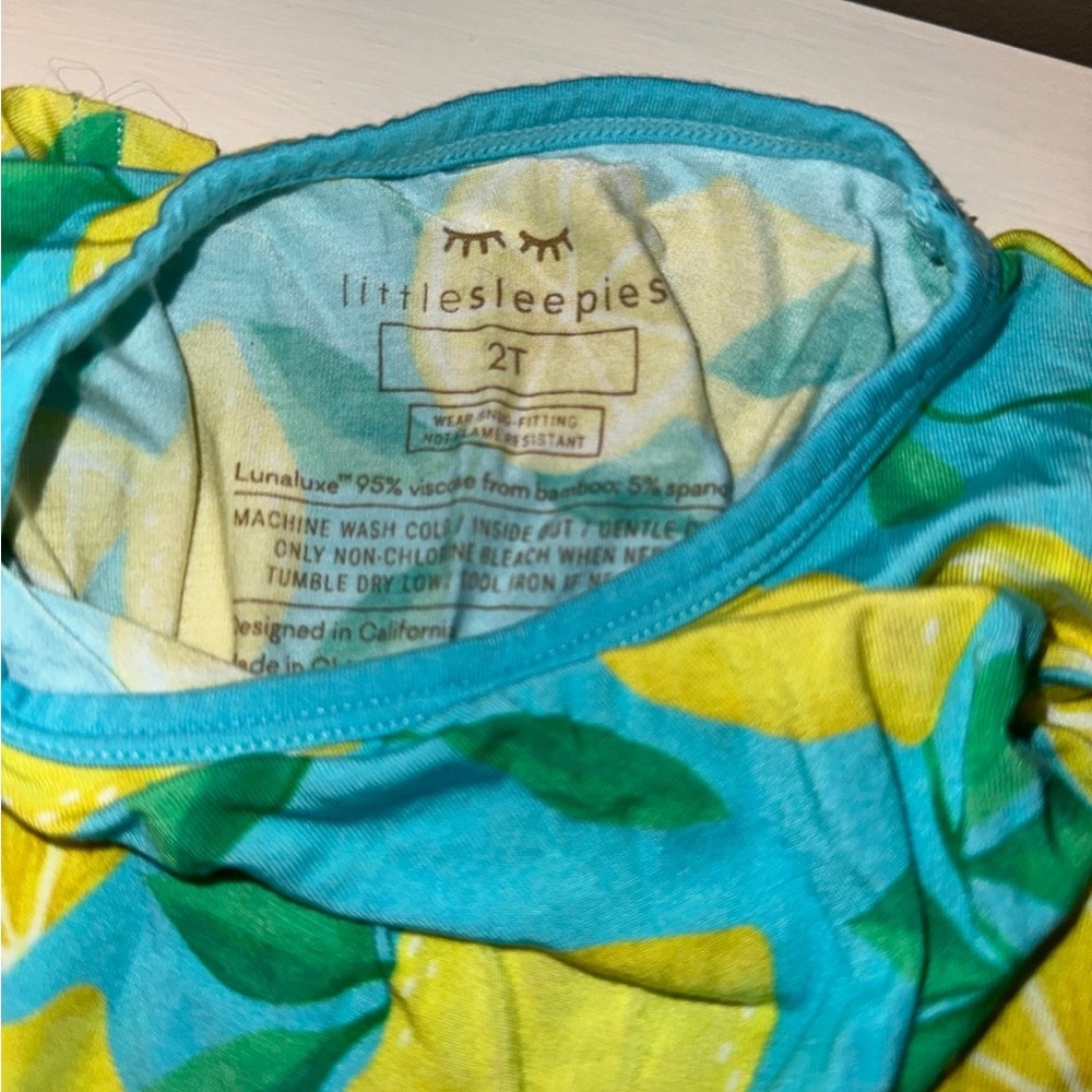 Little Sleepies Lemon Print Kids Pajama Set - Blue and Yellow - Picture 3 of 4
